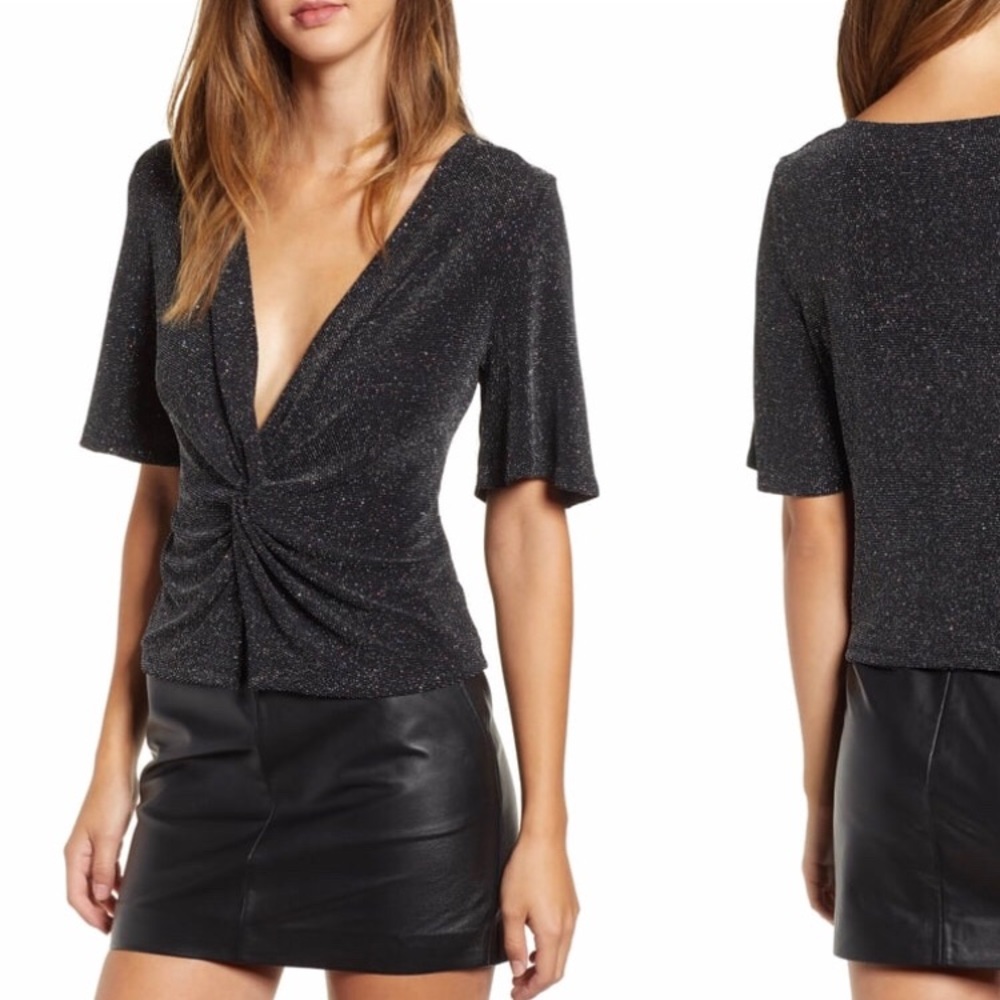 Leith Twist Front Blouse Black Multi Glitter Sz S